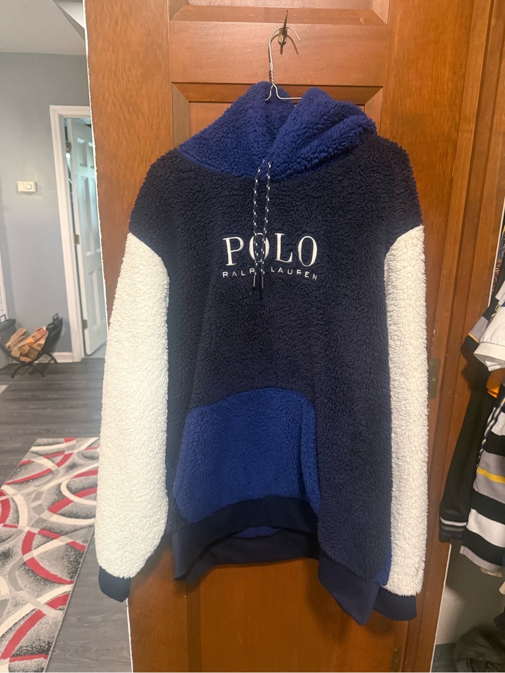 Polo by Ralph Lauren Navy and White Sherpa Crewneck Hoodie